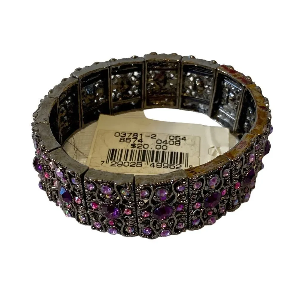 Vintage Haskell Art Deco Purple Stoned Stretch Bracelet. Very Pretty.